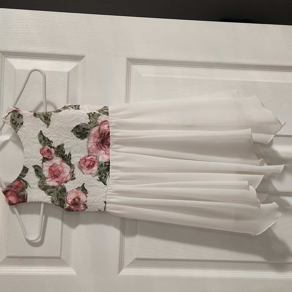 Floral White and Pink Kids Dress